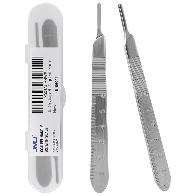 JMU 2 Pcs Scalpel Handle No 3, Stainless Steel Dermaplane Handle for Blades No. 10 10R 11 12 13 14 15 15A and 15C - Image 1